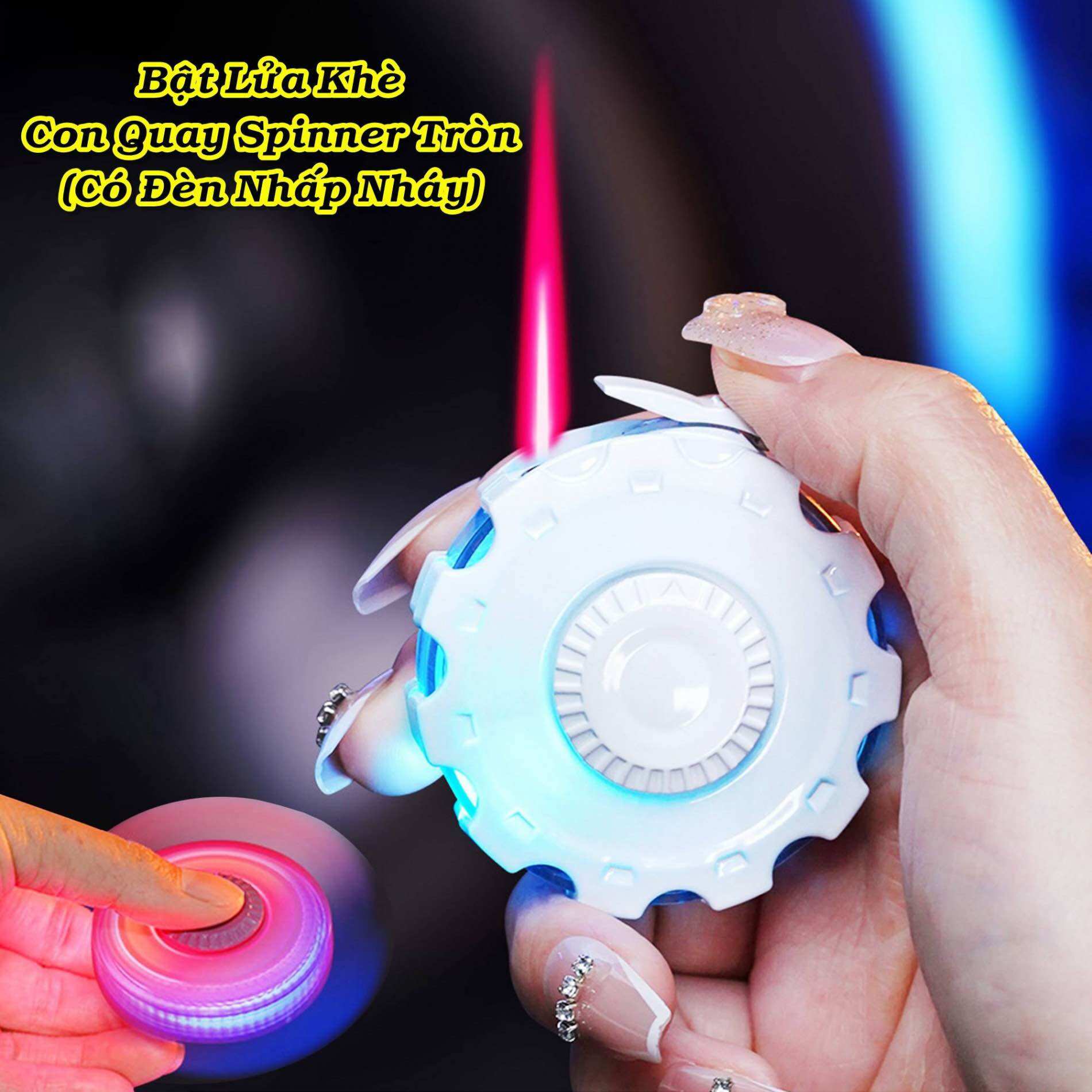 HCM Bật Lửa Khè Xài Gas Con Quay Spinner Tròn 2in1 Có Đèn Nhấp Nháy Độc Lạ