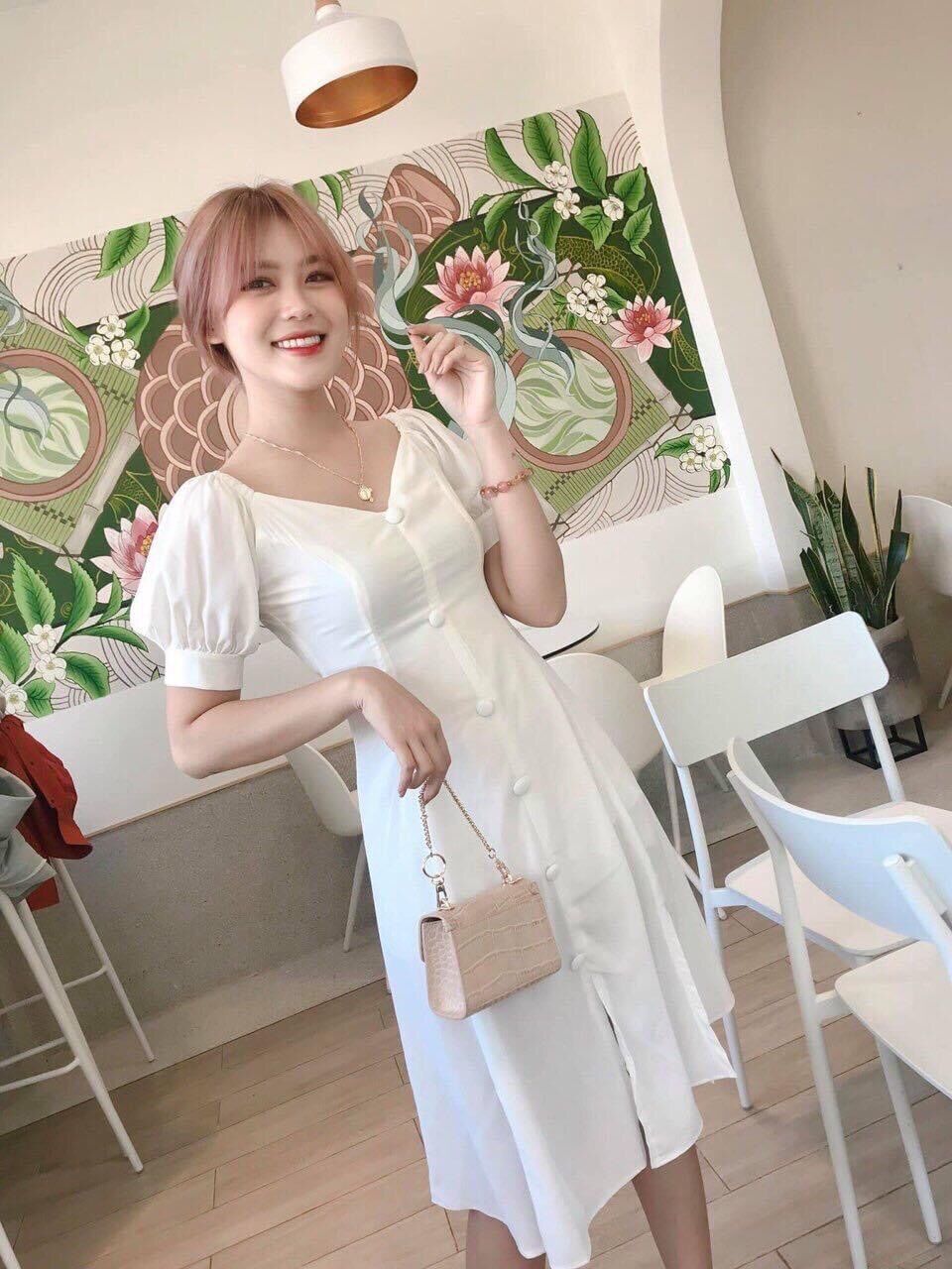 Đầm chữ A tay nhún