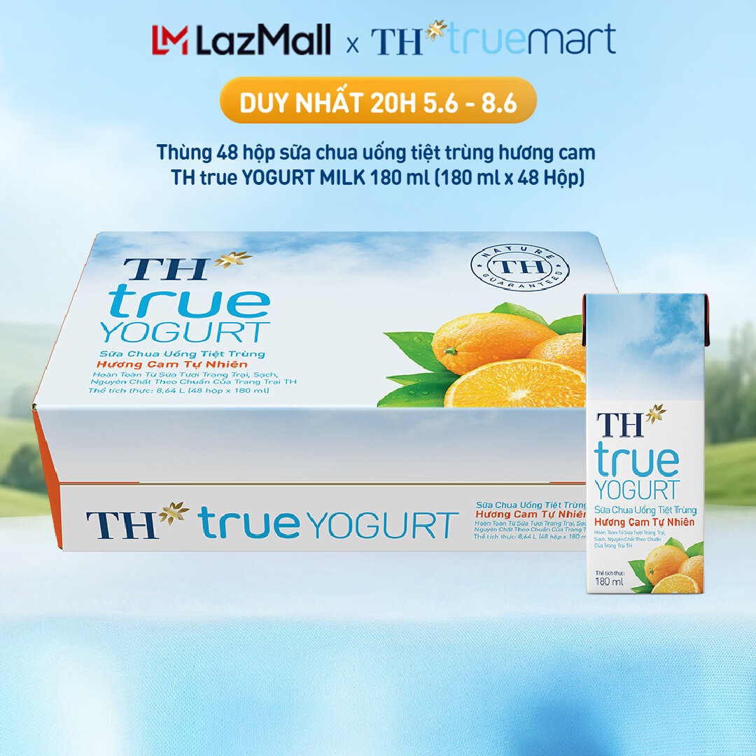 Thùng 48 hộp sữa chua uống tiệt trùng TH true YOGURT hương cam tự nhiên 180 ml (180 ml x 48)