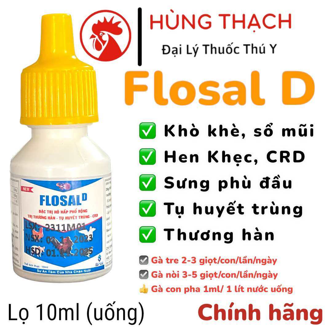 Flosal D 10ml cho gà bị khò khè hen khẹc sổ mũi các bệnh trên hô hấp trên gà đá gà chọi gà đòn gà cự