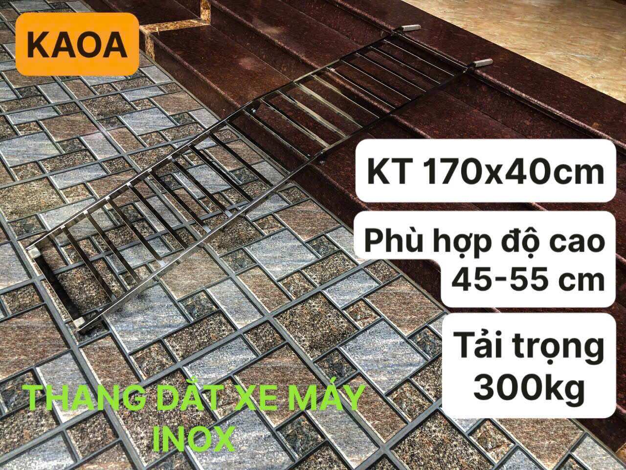 Thang dắt xe máy inox .KT 170x40cm phù hợp độ cao 49 - 55 cm ( bảo hành 12 tháng )