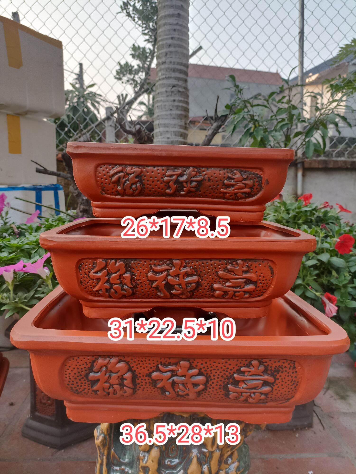 Bộ 3 chậu chữ nhật phúc lộc thọ