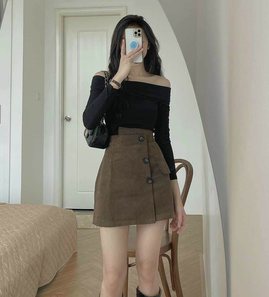 Áo bẹt vai len gân mùa đông