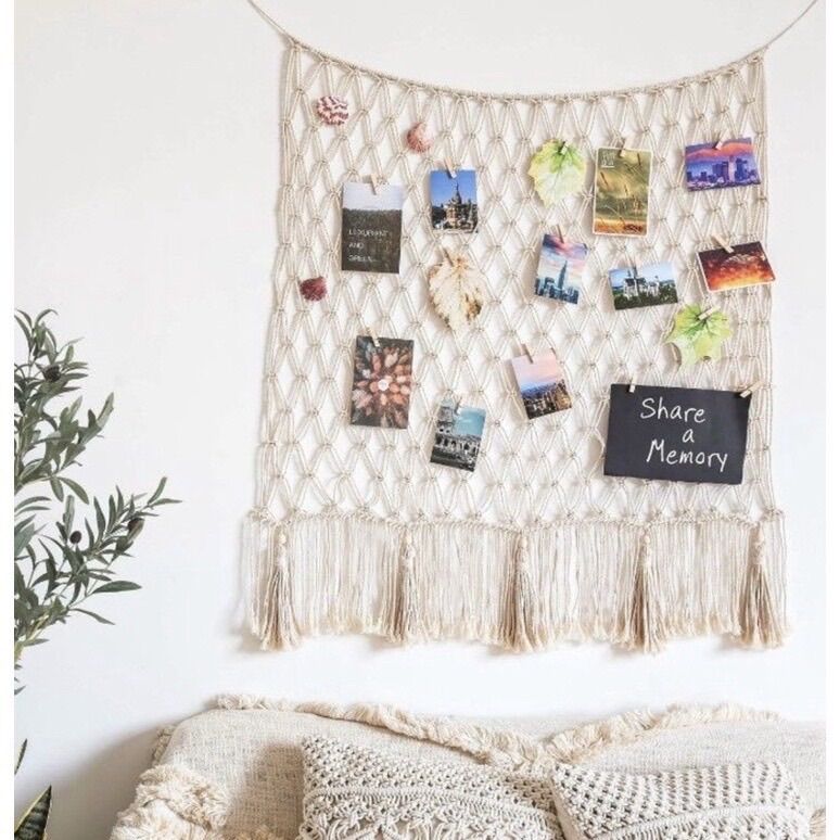 Lưới treo ảnh macrame handmade. Kích thước 1m. Tặng kẹp gỗ nhỏ