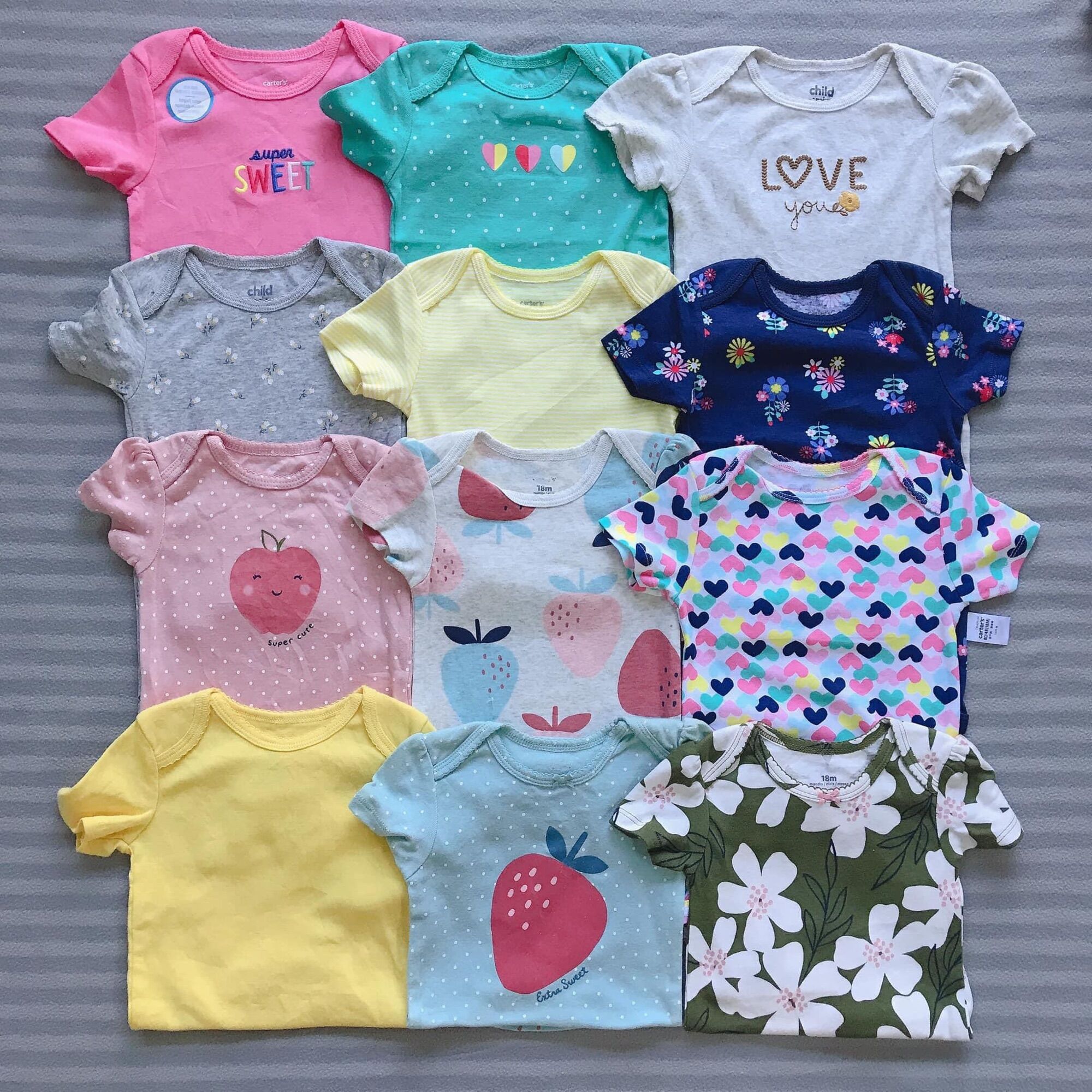 (Chọn mẫu size 12M) Bodysuit Carter, Bodychip cộc tay cho bé gái, bé sơ sinh
