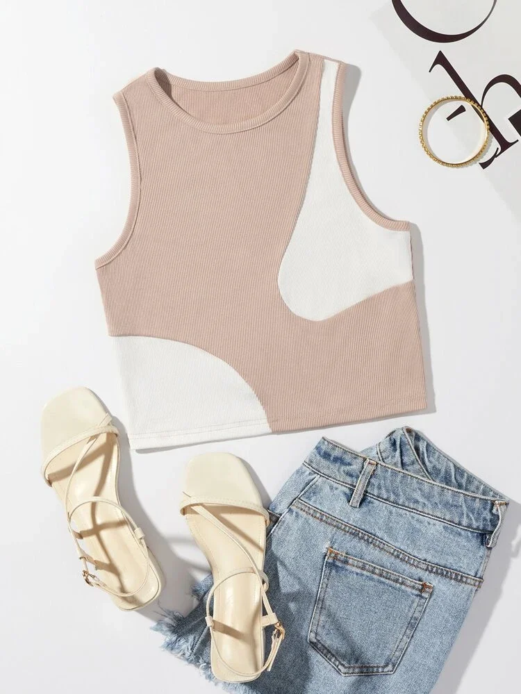 Áo croptop màu hồng da vá 2 mảnh sữa