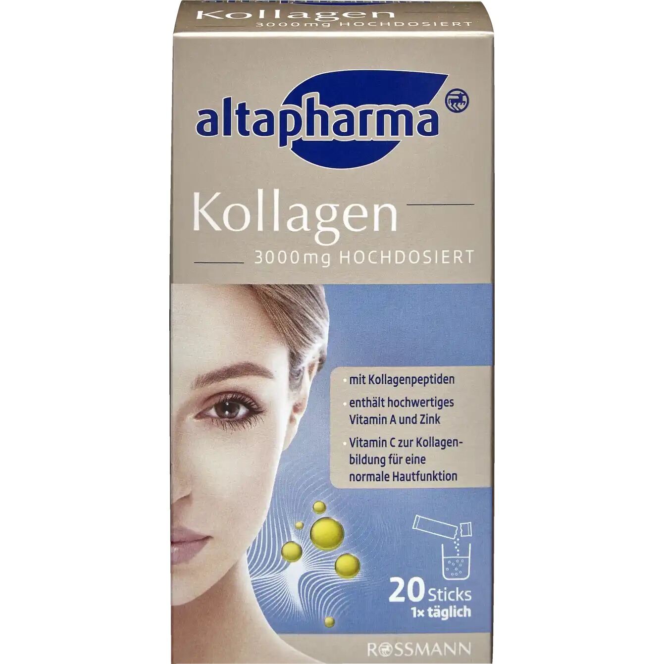 Kollagen Altapharma 3000mg +Hyalorun 50mg dạng bột giúp sáng da làm đẹp da - Hộp 20 gói - Hàng nội địa Đức