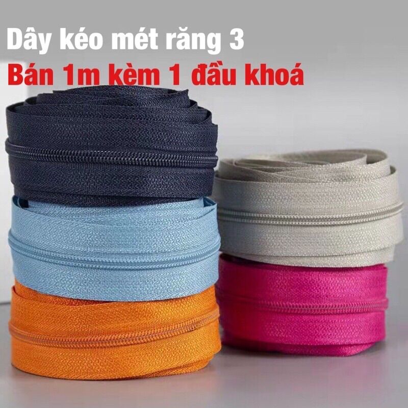 1m dây kéo cước răng 3 kèm theo 1 đầu khoá thay ga gối đệm