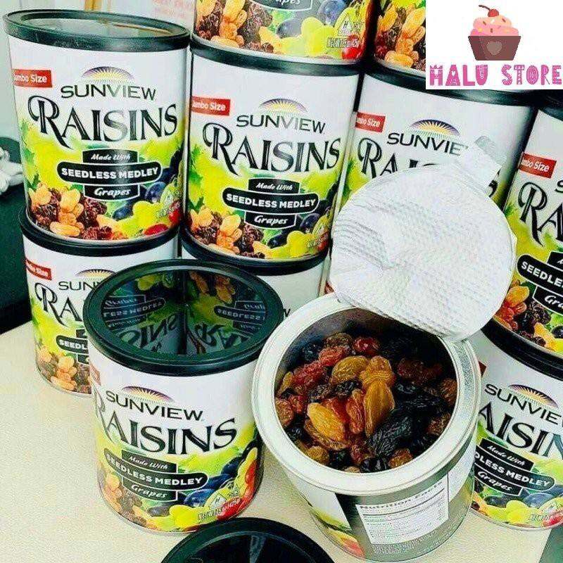 Nho khô Mỹ không hạt Sunview Raisins Lon 425g thập cẩm 3 loại nho