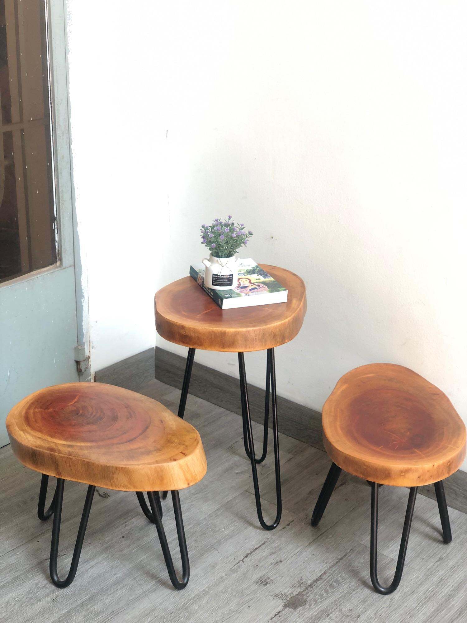 Bàn ghế trà cafe kệ decor gỗ xà cừ Đk 30-35cm-Ốc vít lục giác dễ lắp ráp