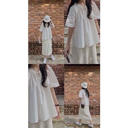 DOB - Chân váy dài linen Black/ Nude