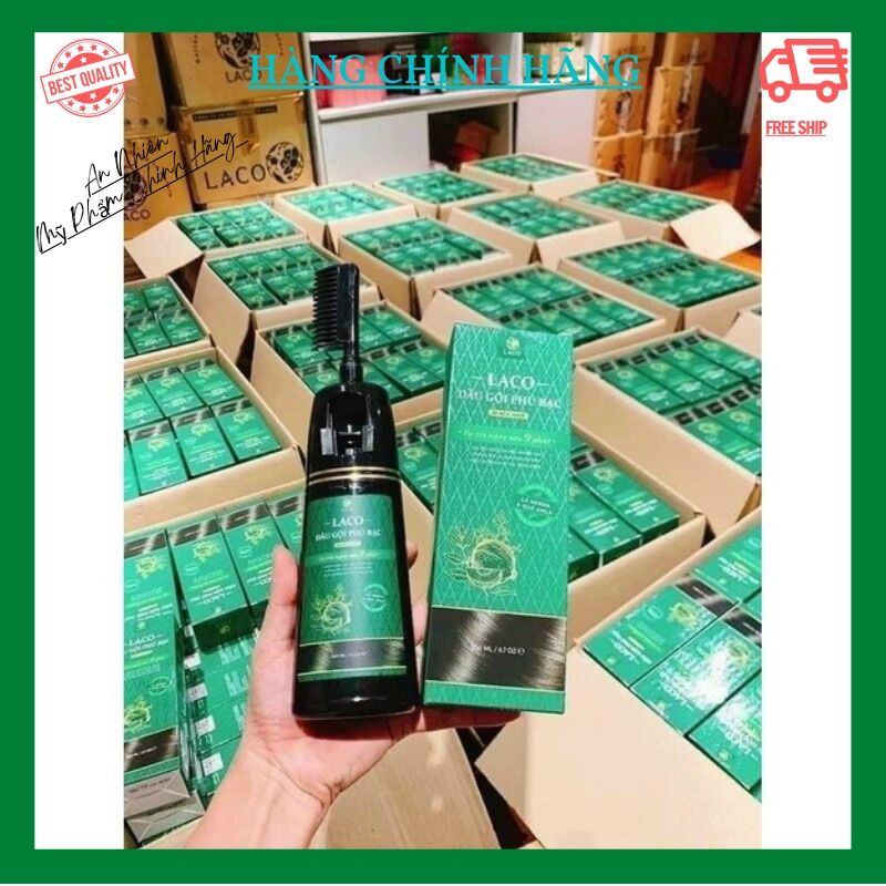 [Freeship+Qùa] Dầu Gội Phủ Bạc LACO, Tóc Đen Xanh Tự Nhiên, Có Lược Chải Tiện Dụng chiết xuất thảo dược an toàn