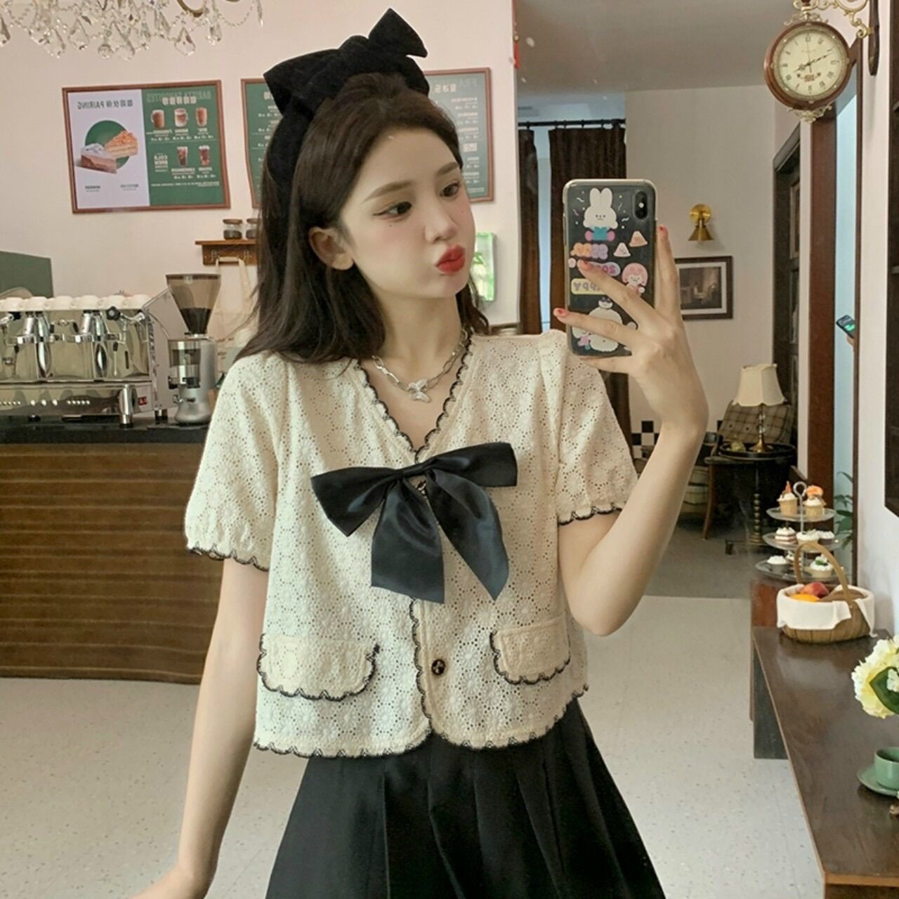Áo Ren Tiểu Thư Croptop phối nơ cổ