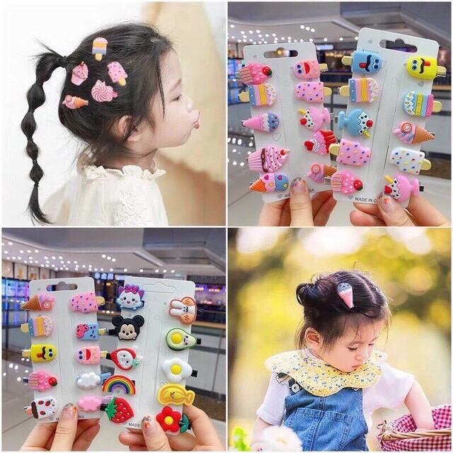 Set 10 kẹp tóc hoạt hình phong cách Hàn Quốc cho bé