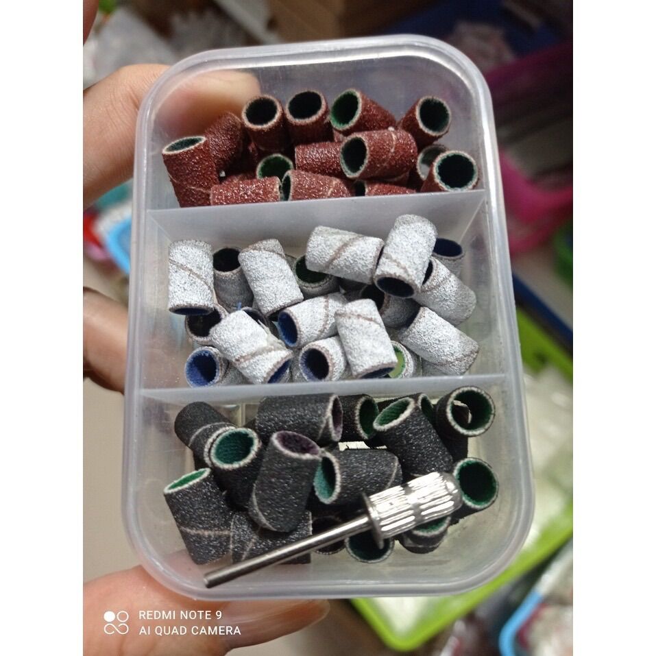 Vỏ chà nhám, đầu mài giấy nhám kèm lõi đầu màu, đầu mài móng tay chân