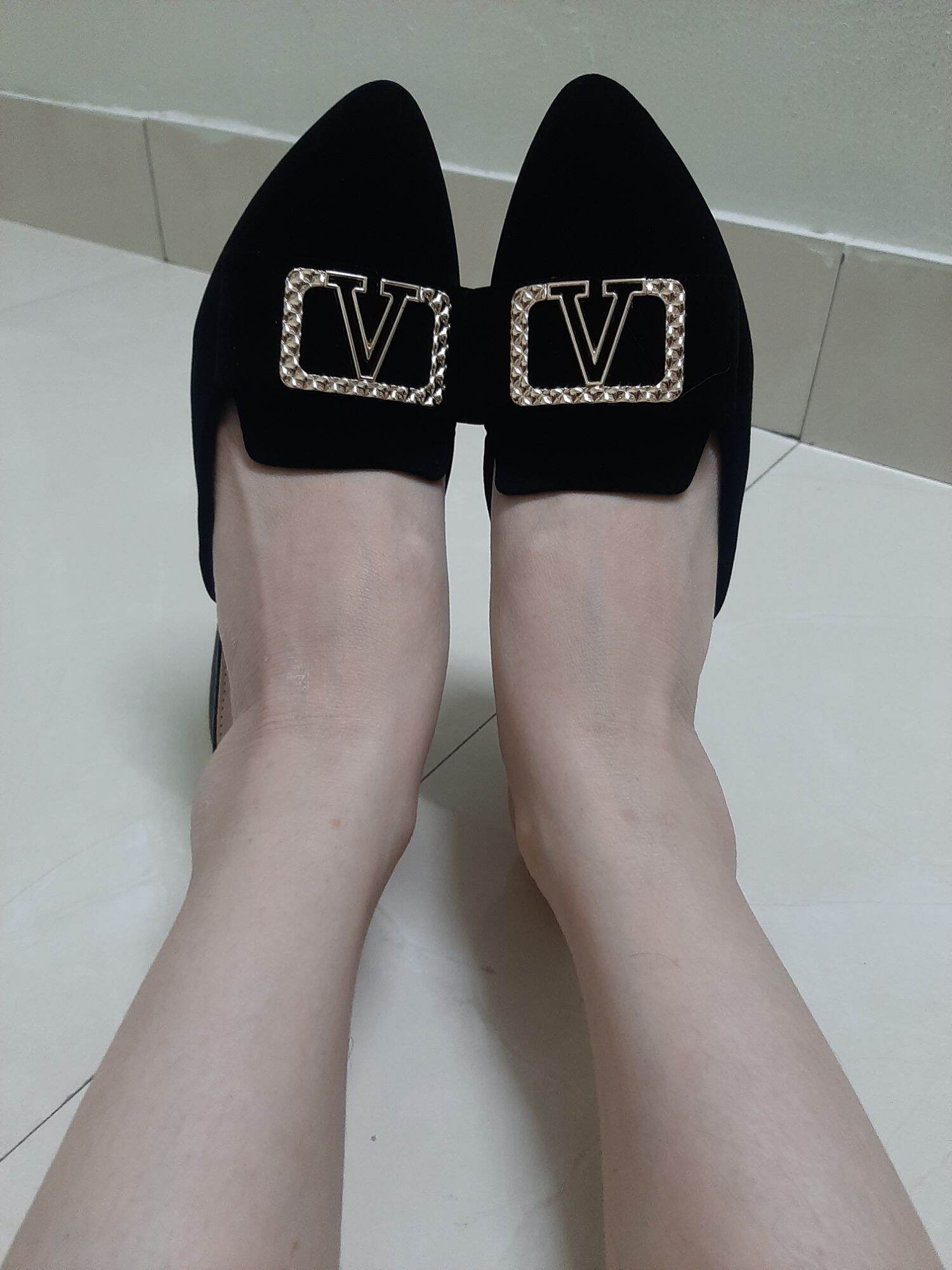 Giày sục nhung nơ V đế 2p