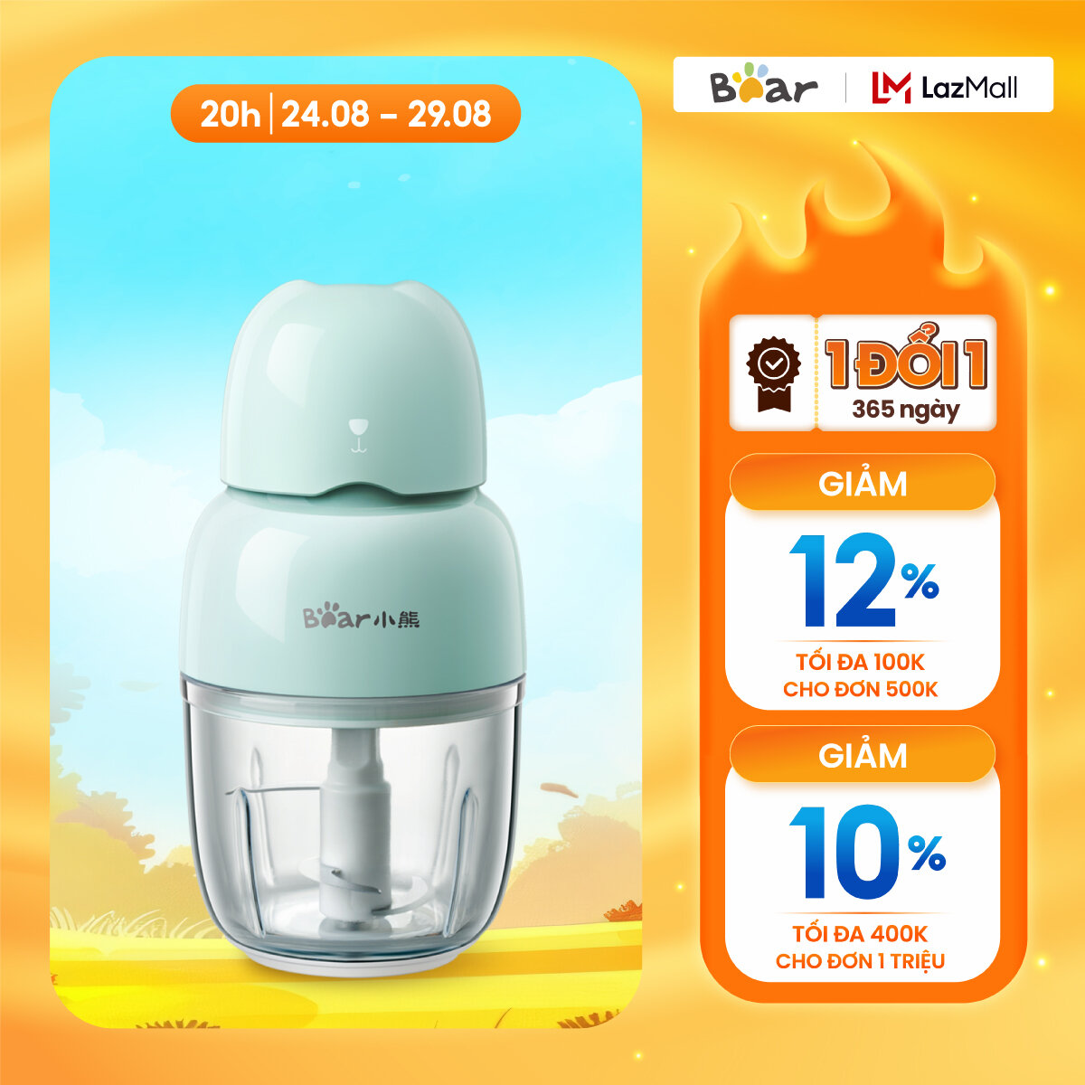 Máy Xay Thực Phẩm Đa Năng Mini, Đồ Ăn Dặm Cho Bé Bear QSJ-B01P1 300ml - Chính Hãng - Bảo hành 18 tháng