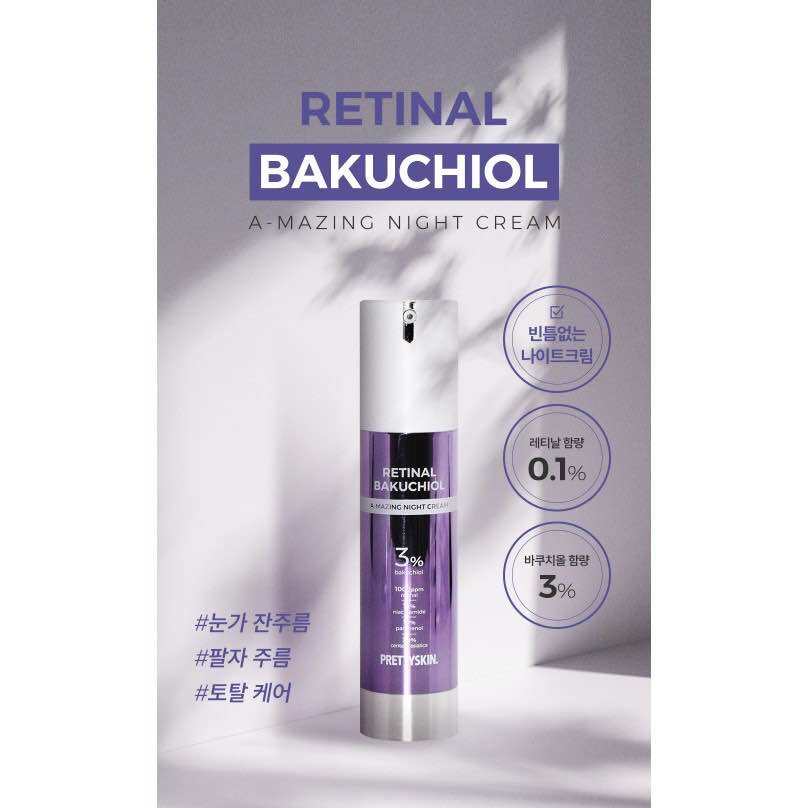 Retinol, kem dưỡng Pretty Skin retinal bakuchiol A-mazing night cream,tái tạo trẻ hóa , căng bóng đều màu da