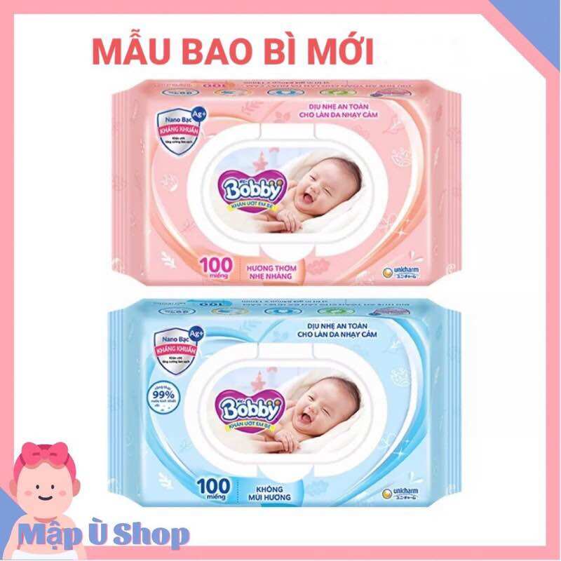 Khăn giấy ướt Bobby 80 miếng - 100 miếng có mùi và không mùi