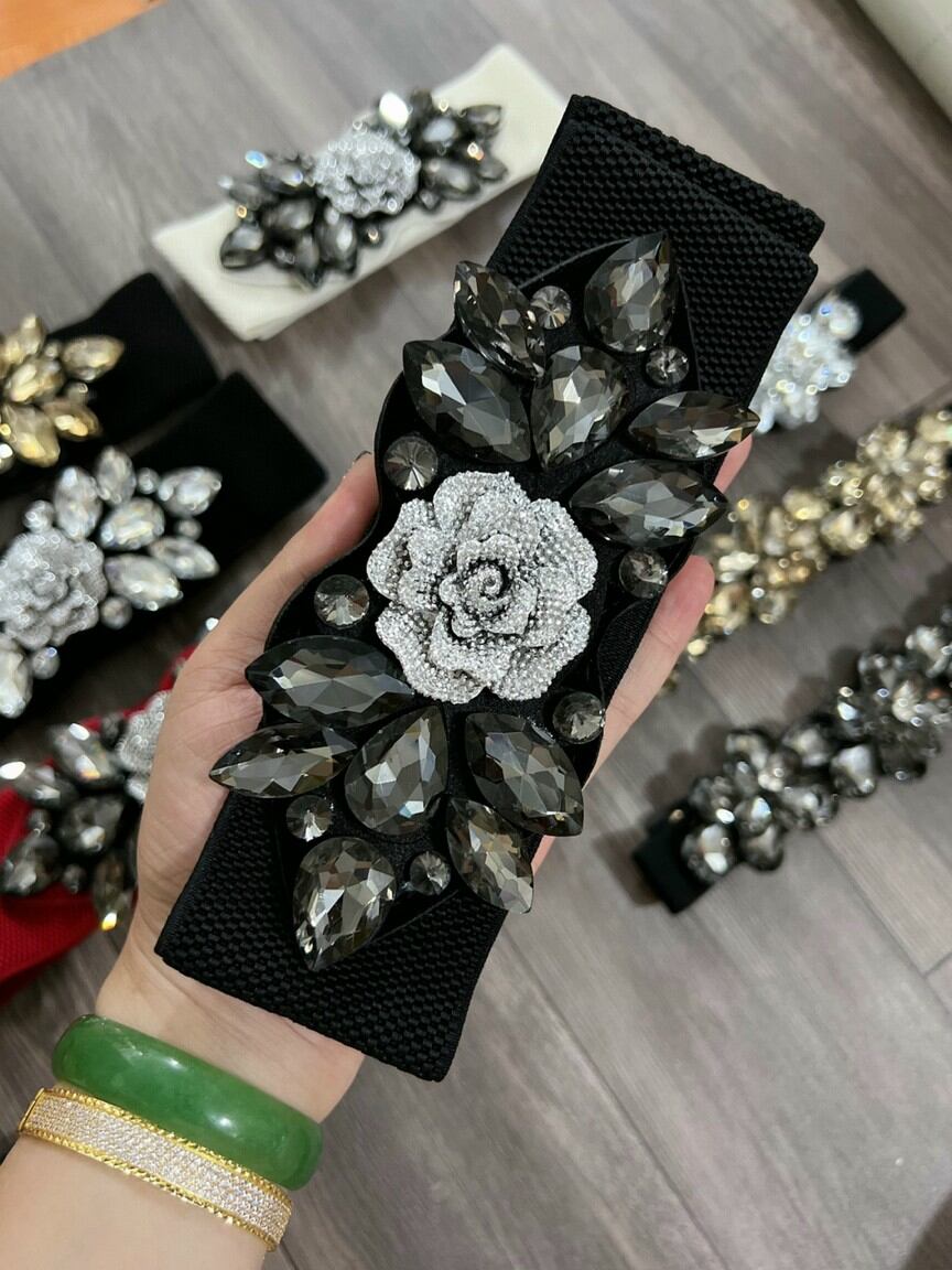 đai váy nịt đầm belt đính đá bản to nhỏ