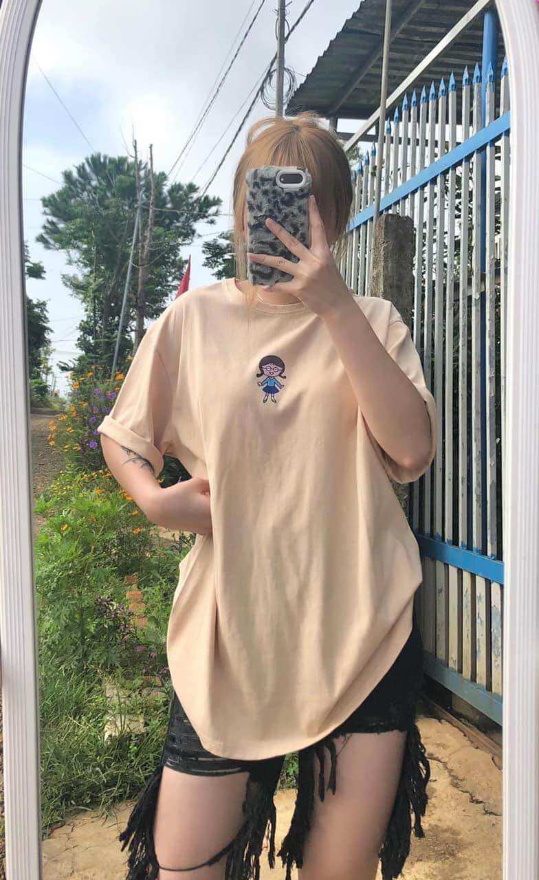 Áo thun chất cotton su form rộng tay lỡ - Cô gái nhỏ