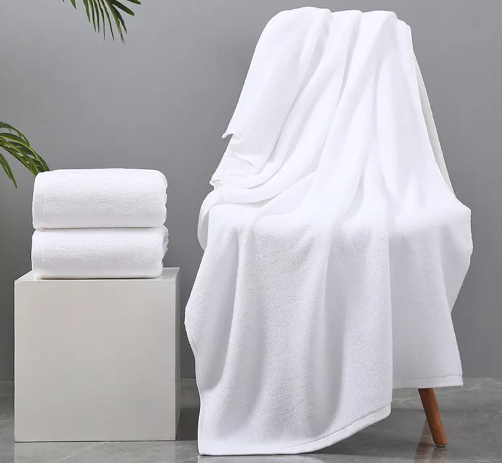 Khăn tắm cotton cao cấp 70x140cm, màu trắng 500g, sợi khăn đẹp, thấm nước tốt, khăn dày dặn, mềm mại