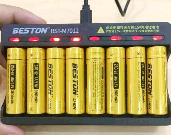 Combo 8 pin sạc Beston AA 1.5V 3500mWh kèm sạc BST-M7012 có 8 khay ( cổng), đầu găm bộ sạc cổng USB .
