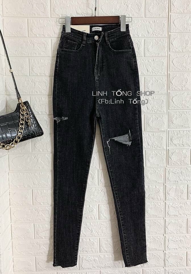 Jeans dài lưng cao co giãn rách bẹ pt
