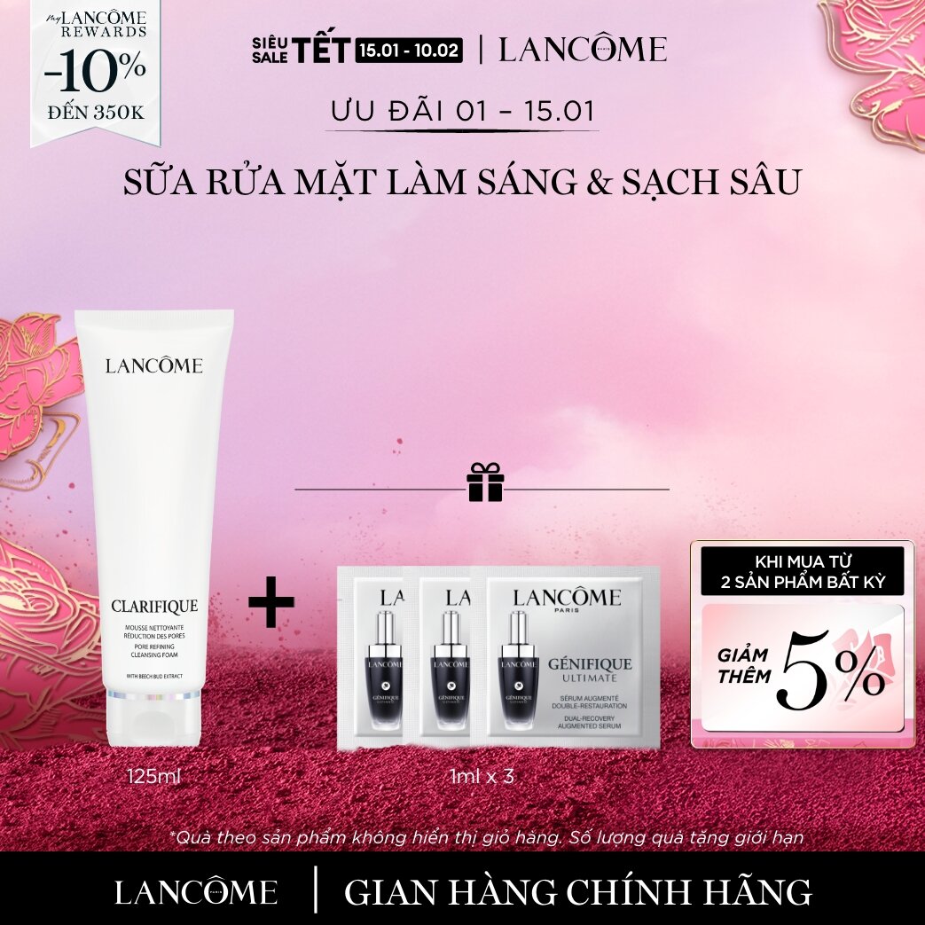   CHỈ 1-15 1 - Voucher 10% - TỐI ĐA 350K  Sữa rửa mặt tạo bọt làm sáng & cải thiện lỗ chân lông Lancome Clarifique Cleansing Foam 125ml  Quà tặng kèm không hiển thị trong giỏ  