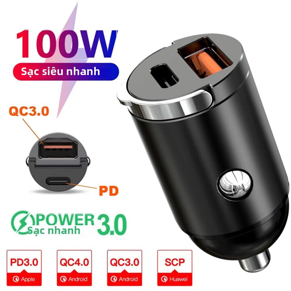 QC3.0 PD Sạc Xe Hơi Mini 100W/200W Sạc Nhanh USB Bật Lửa Adapter Dành Cho Xiaomi Samsung Huawei iPho