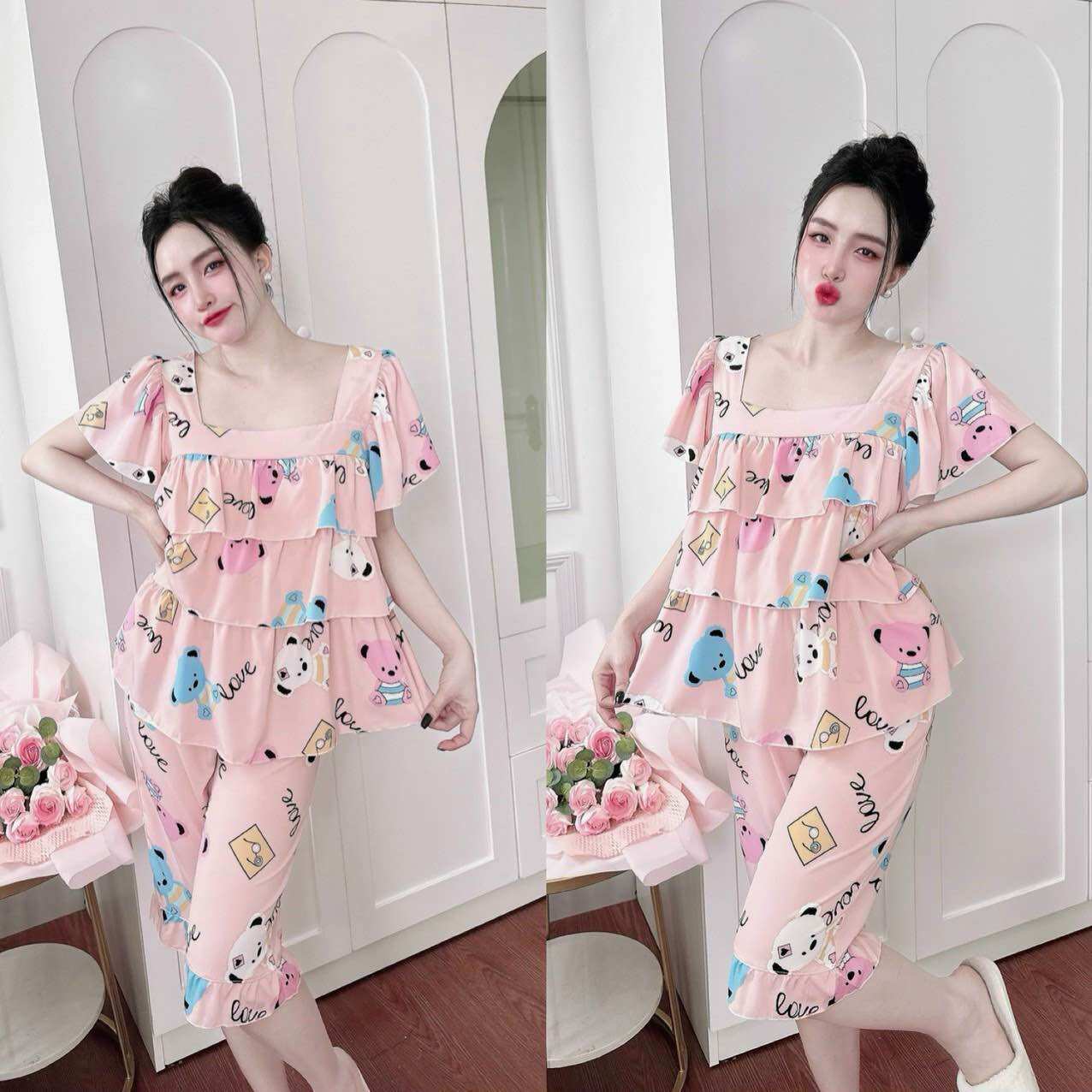 Đồ bộ Lửng tầng 50-100kg hoạ tiết xinh, lụa lửng Y