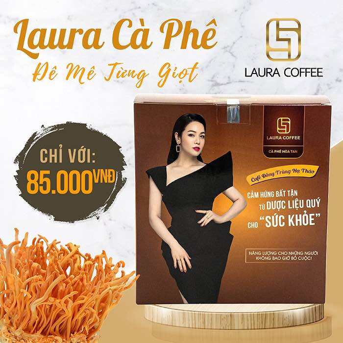 Cà phê đông trùng hạ thảo Nhật Kim Anh cafe sữa hoà tan Laura Coffee hộp