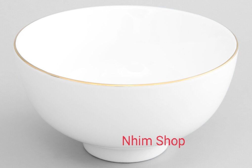 Combo 05 Chén cơm, bát cơm Minh Châu chỉ vàng gốm sứ trắng cao cấp, sang trọng