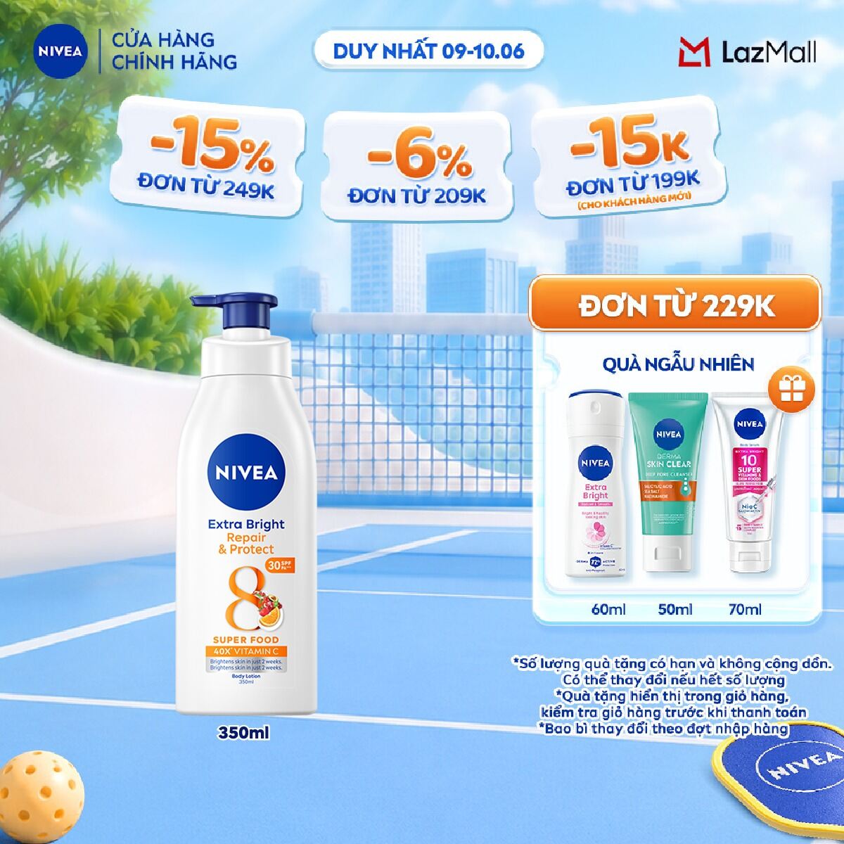 Sữa Dưỡng Thể NIVEA Extra Bright Dưỡng Sáng Mịn Da/Chống Nắng Ban Ngày/Sáng Da Ban Đêm (350ml) - 88311/98413/98412