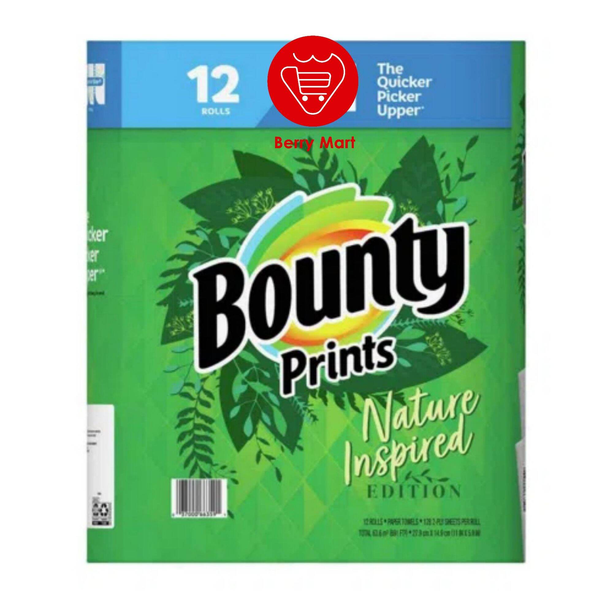 Cuộn giấy nhà bếp Bounty Print Nature Inspired Mỹ | Giấy lau đa năng làm từ vải không dệt, có thể lau dầu mỡ mà không cần rửa, nhập khẩu chính gốc từ Mỹ | Berry Mart | BR190