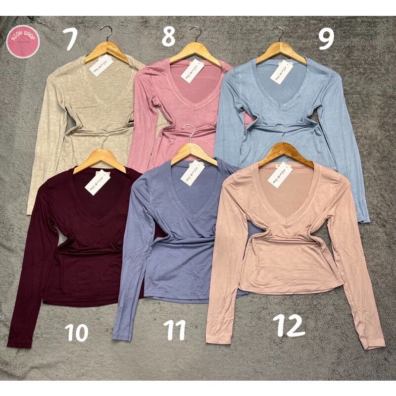 Combo 3 áo cổ tim trơn tay dài