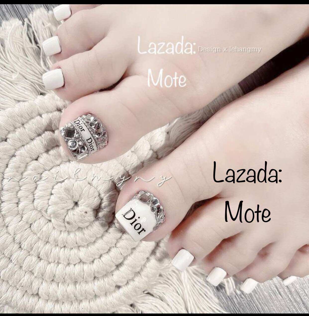Nailbox - Móng Chân úp nails thiết trắng phối đá