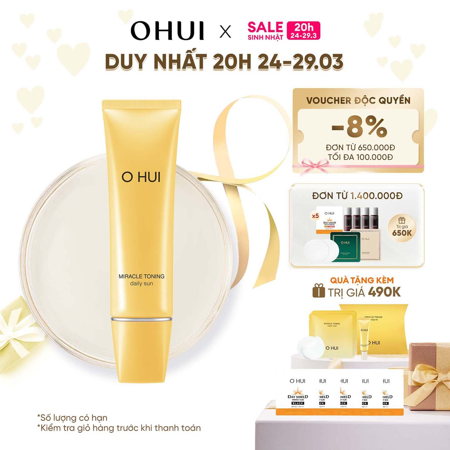 Kem chống nắng cấp ẩm dưỡng da đa chức năng OHUI Miracle Toning Daily Sun SPF50+/PA+++ 50ML