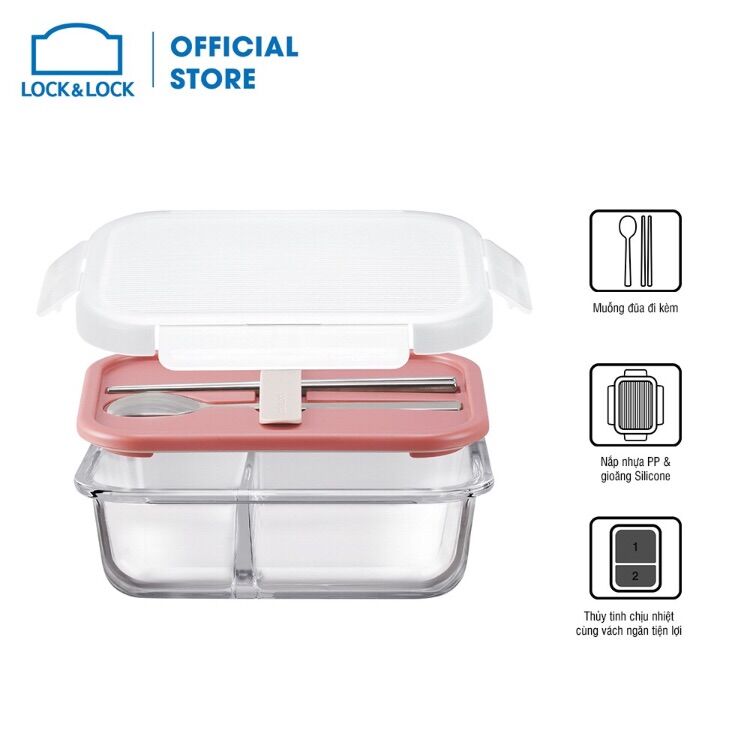 Hộp Cơm Thuỷ Tinh  Lock&Lock Kèm muỗng đũa 930ml