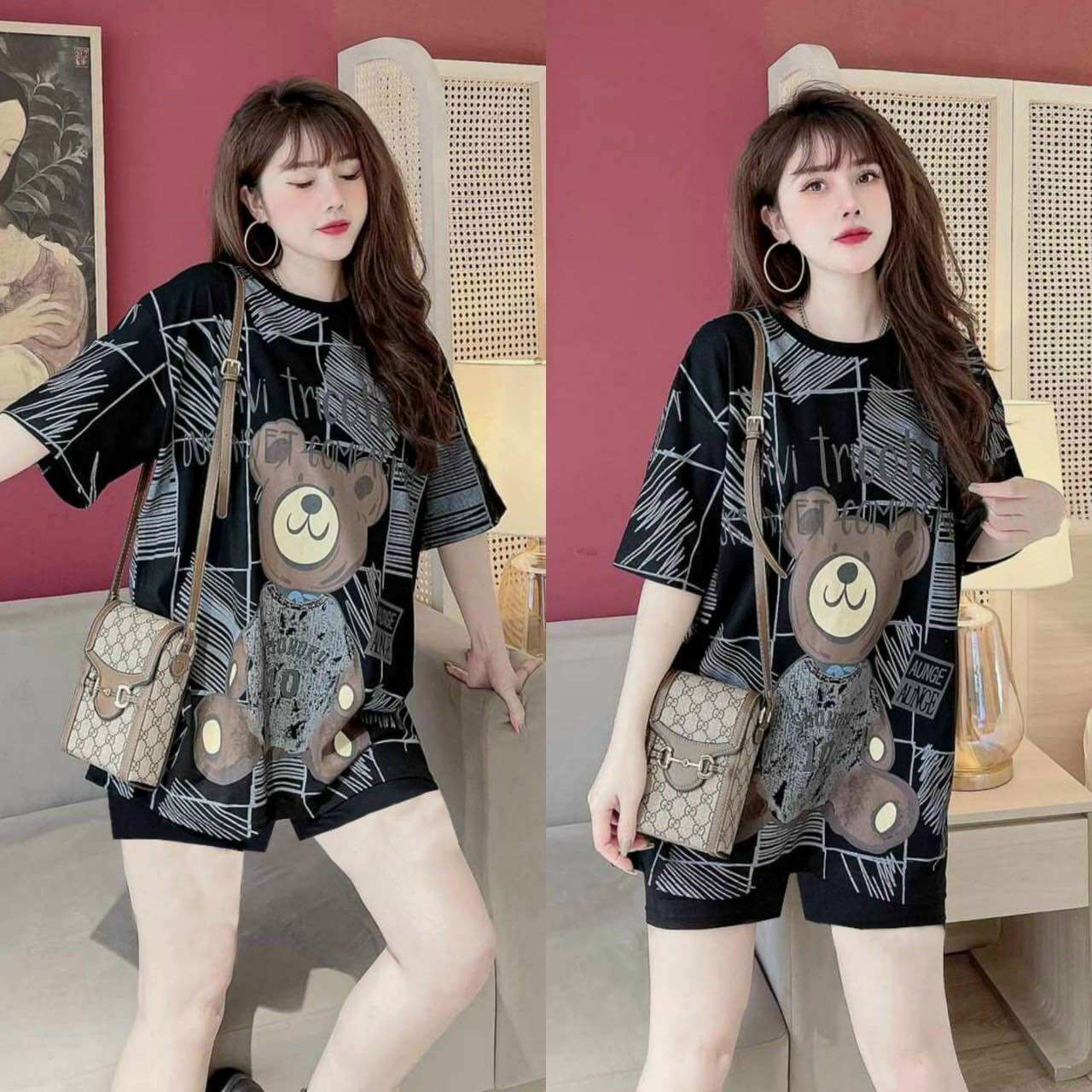 Sét bộ short cotton thun lạnh phối hoạ tiết 3d