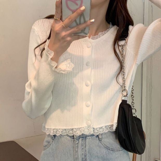Áo cài cúc có viền ren ở tay [ ảnh thật ở cuối]