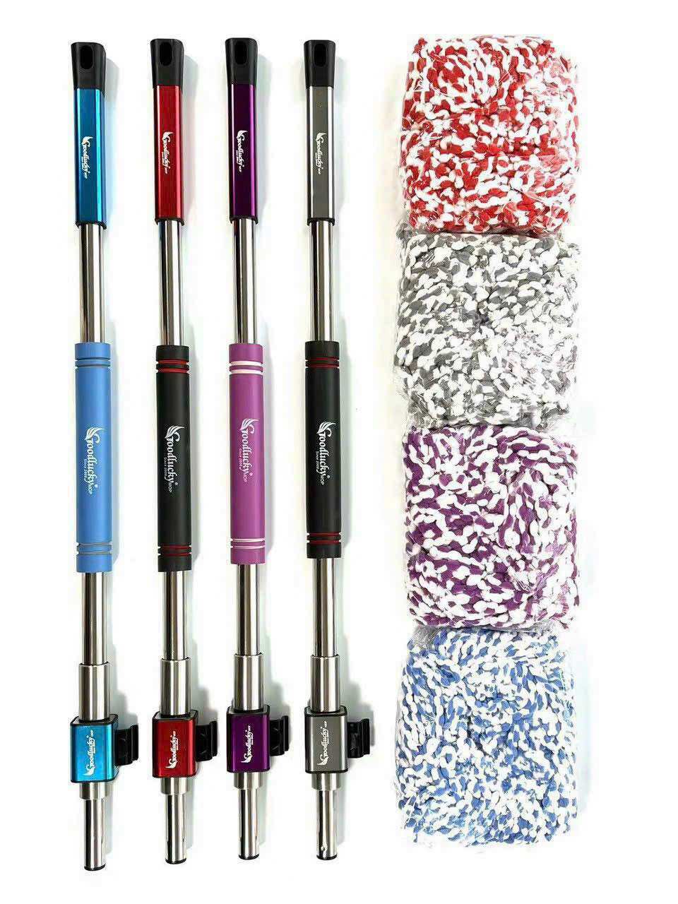 Cây lau nhà inox 360 goodluky mop + bông lau trắng tím siêu xịn