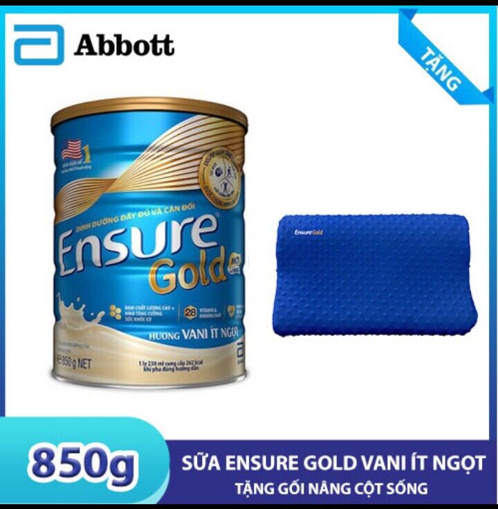 Sữa Bột Ensure Gold Vani Ít Ngọt 850g tặng Gối Cao Su Non