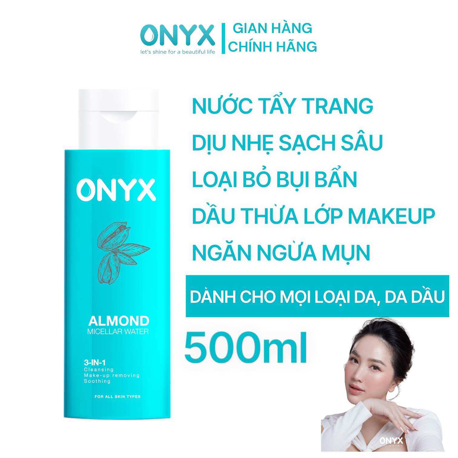 Nước tẩy trang dành cho da dầu ONYX Bảo Thy giúp làm sạch sâu thông thoáng lỗ chân lông và ngăn ngừa mụn 500ml