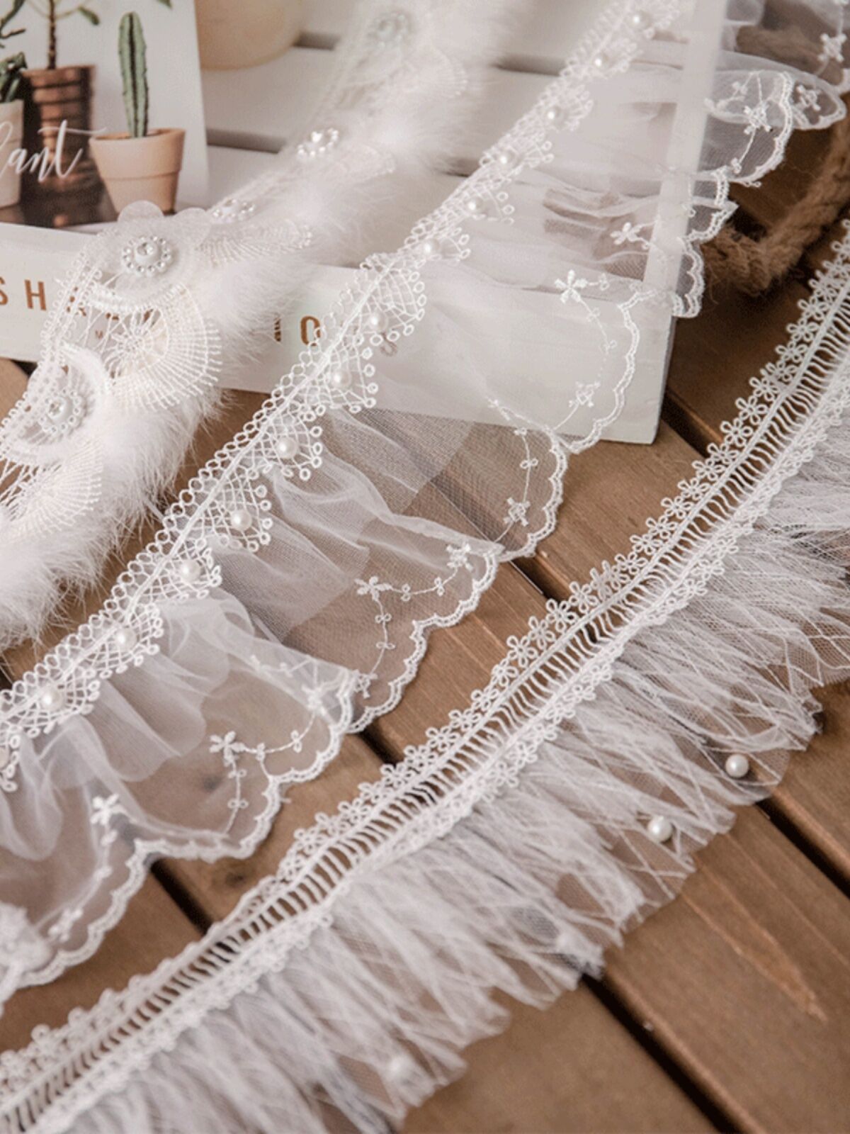 Vải Ren Viền Trắng Thủ Công DIY Vải Trang Trí Cho Quần Áo Vải May Vá Phụ Kiện Viền Tay Áo Cổ Quần Vá