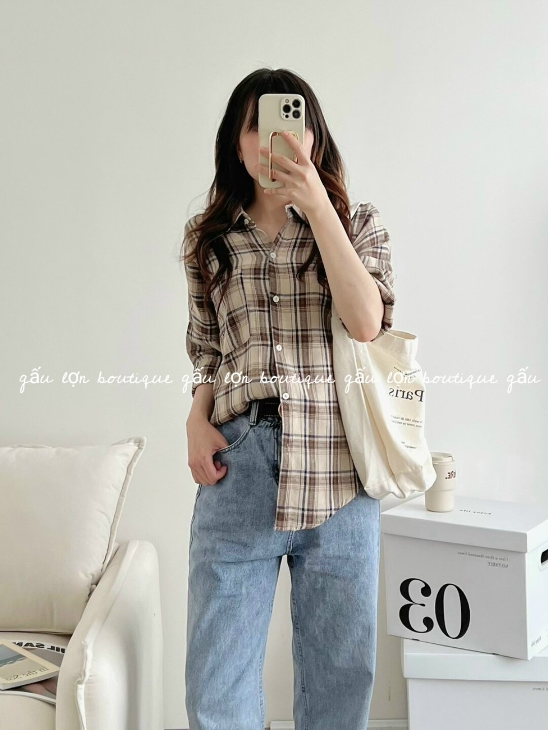 áo sơ mi kẻ caro chất thô dạ hàn quốc