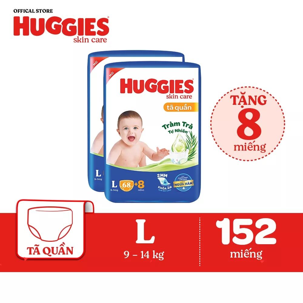 Freeship-Combo 2 gói tã quần Huggies Skin care size L152 miếng cho bé 9- 14 kg