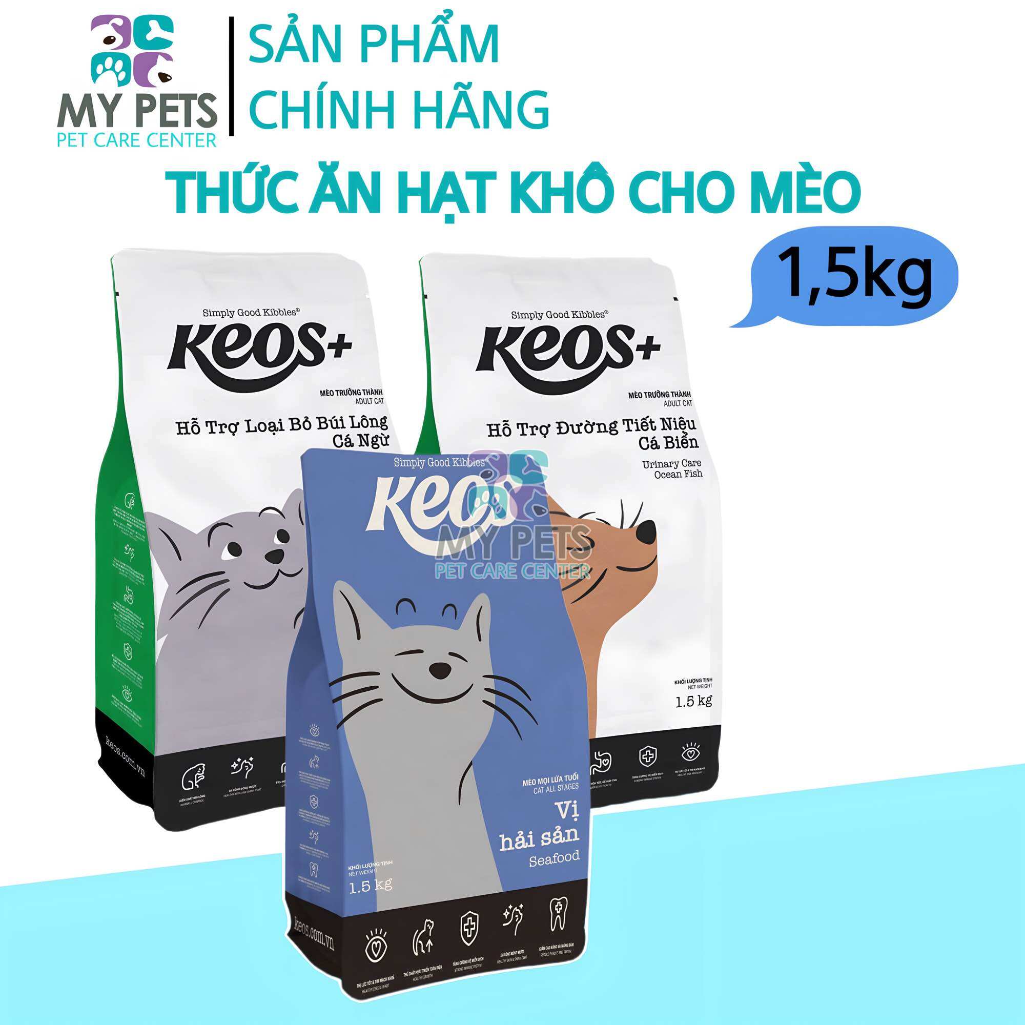 Thức ăn dành cho mèo mọi lứa tuổi vị hải sản - KEOS Seafood 1,5kg