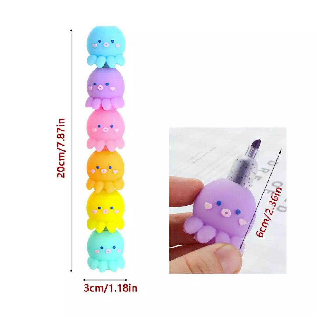 Bút dạ quang bạch tuộc 5 màu + 1 nắp