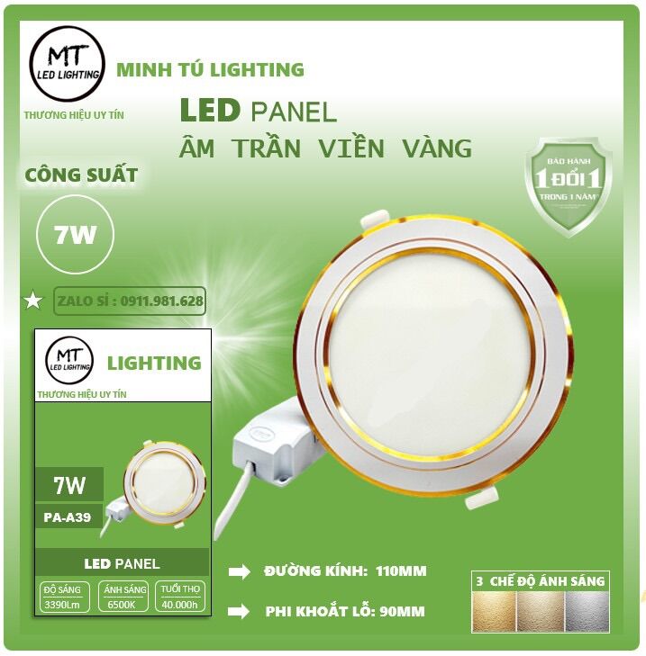 Đèn Âm Trần 7W  3 chế độ- Viền Vàng/Viền Bạc